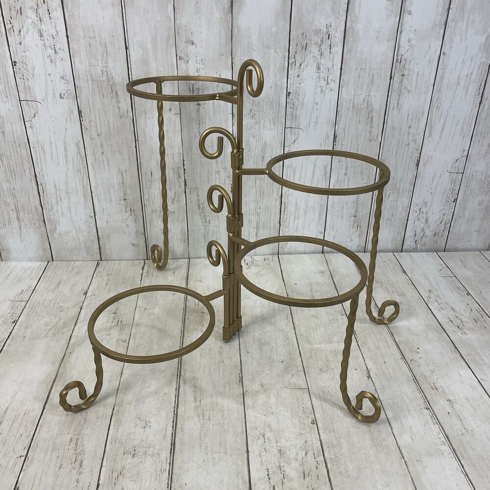 4 Tier Swivel Buffet Server Gold Metal Dessert Food Display Plant Stand -Vintage